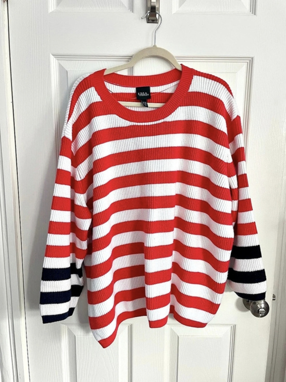 Tilla Popken Striped Crew Neck Sweater in Red & White Size US 28/30 Like
